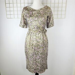 Leslie Fay Original Satin Green Purple Floral 50s 60s Vintage Dress